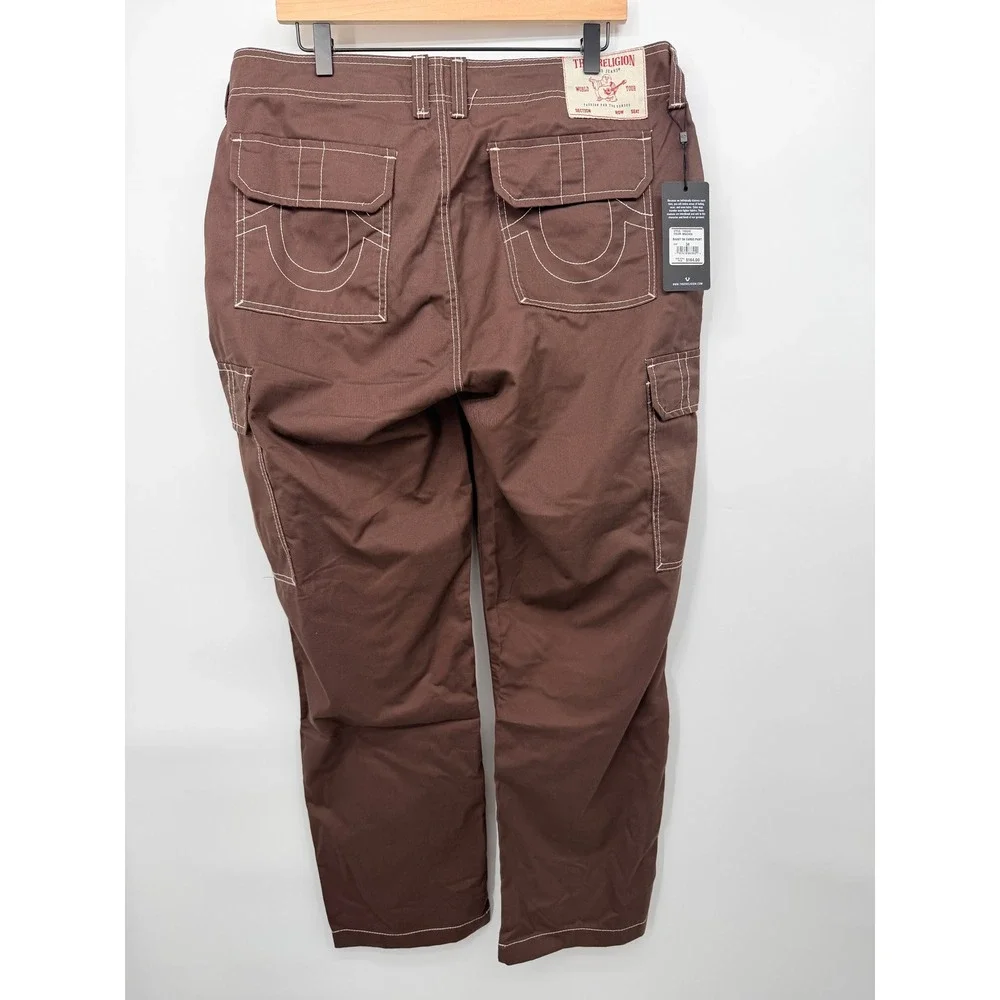 True Religion Bobby Baggy Cargo Pant Mens 34 Brown NWT Contrast Stitch 700248